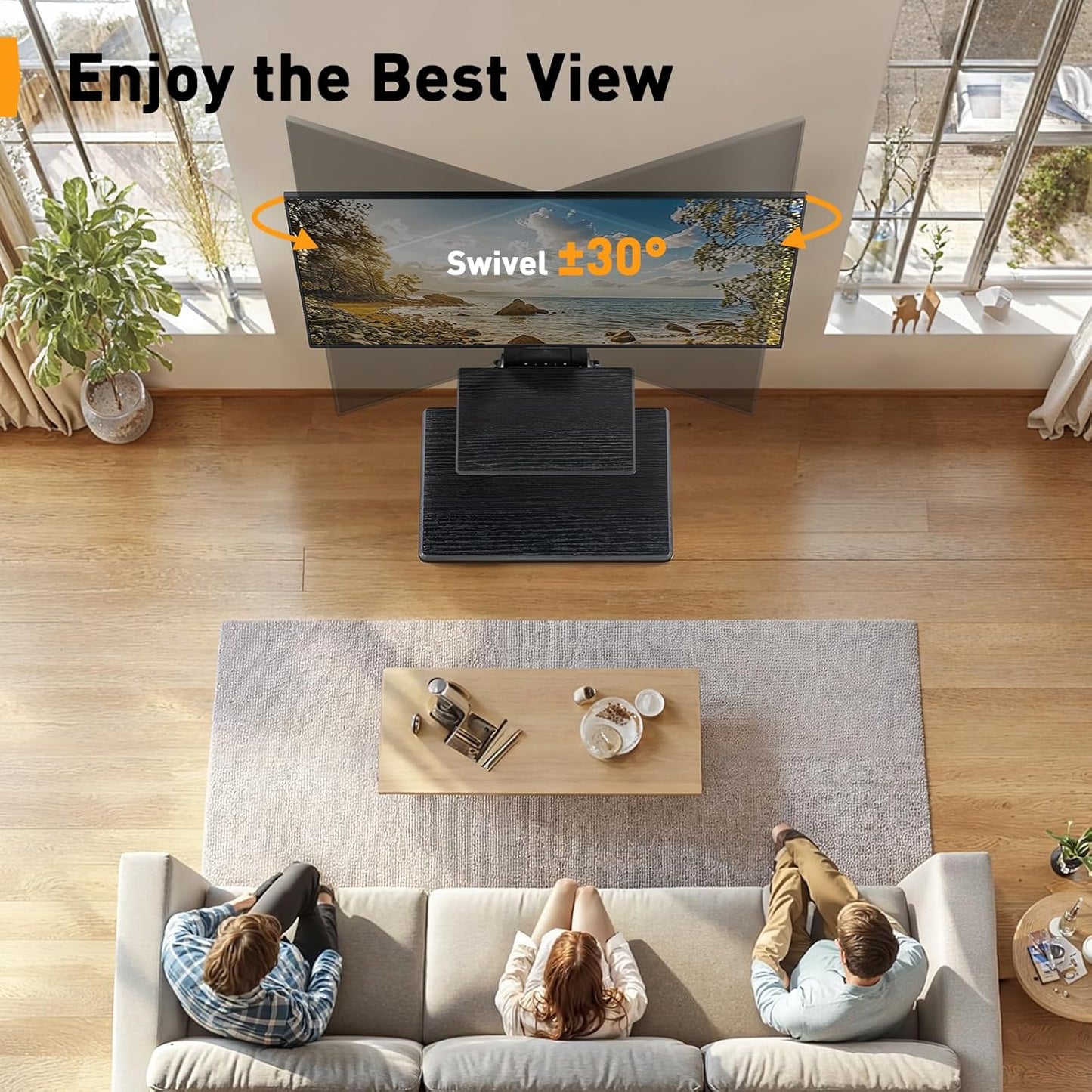 Perlegear Floor TV Stand with Mount for 32-86" TVs up to 132 lbs, Tall TV Stand with Pegboard and 6 Height Settings, TV Swivel Stand with Wooden Base, Max VESA 600x400mm PGFS13