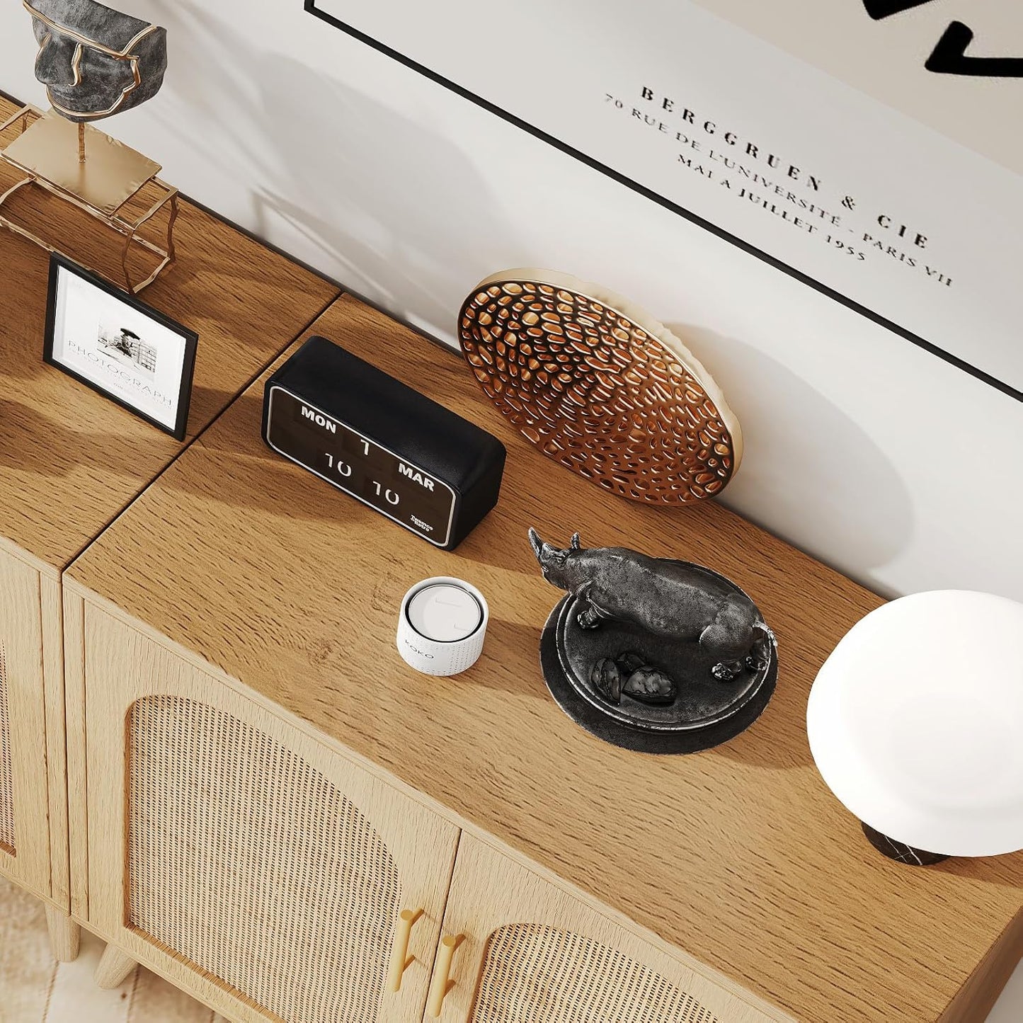 Rovaurx Set of 2 Rattan Storage Cabinet with Doors, Accent Bathroom Floor Cabinet, Modern Sideboard Buffet for Living Room, Entryway, Dining Room and Kitchen, Natural BMGZ108M02