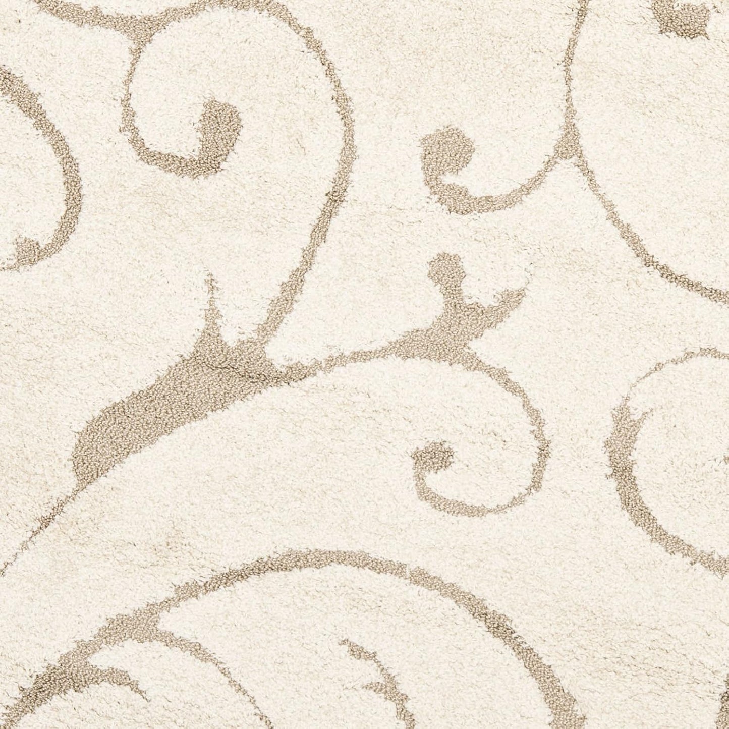 SAFAVIEH Florida Shag Collection Area Rug - 4' Round, Cream & Beige, Scroll Design, Non-Shedding & Easy Care, 1.2-inch Thick Ideal for High Traffic Areas in Living Room, Bedroom (SG455-1113)