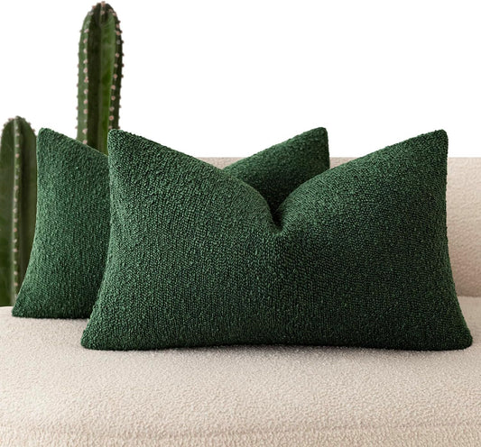 Foindtower Pack of 2 Textured Boucle Throw Pillow Covers Accent Solid Decorative Lumbar Pillow Cases Soft Couch Cushion Case for Chair Sofa Bedroom Living Room Home Decor 12x20 Inch Pine Green