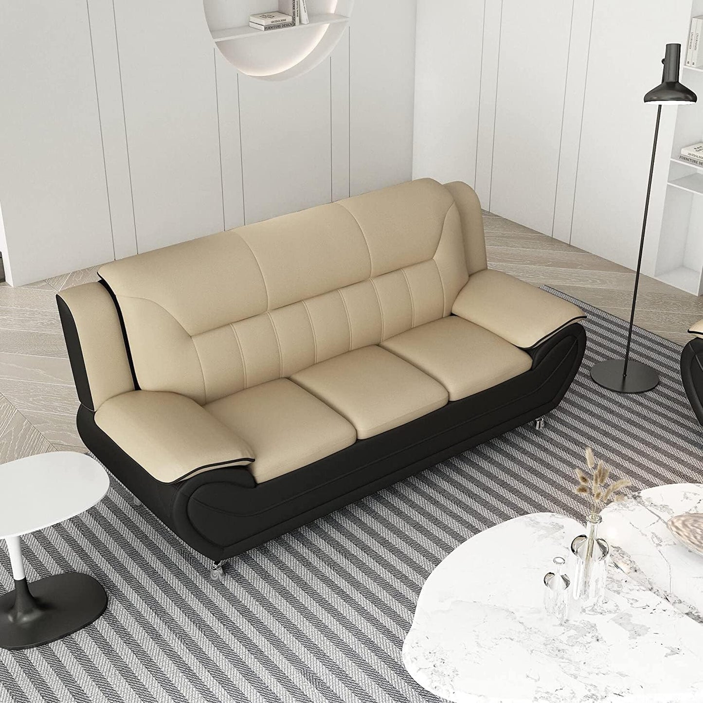Container Furniture Direct Michael Sofa and Loveseat, Camel/Black
