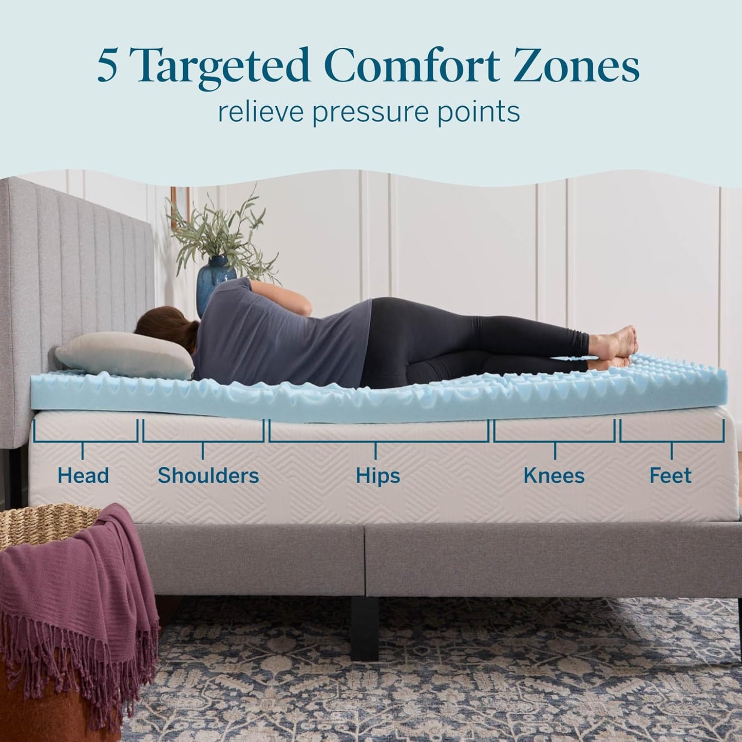 LUCID Cooling Gel, 3 Inch, 5 Comfort Zone Infusion, Plush Memory Contour, CertiPUR Certified Foam Mattress Topper, Twin XL