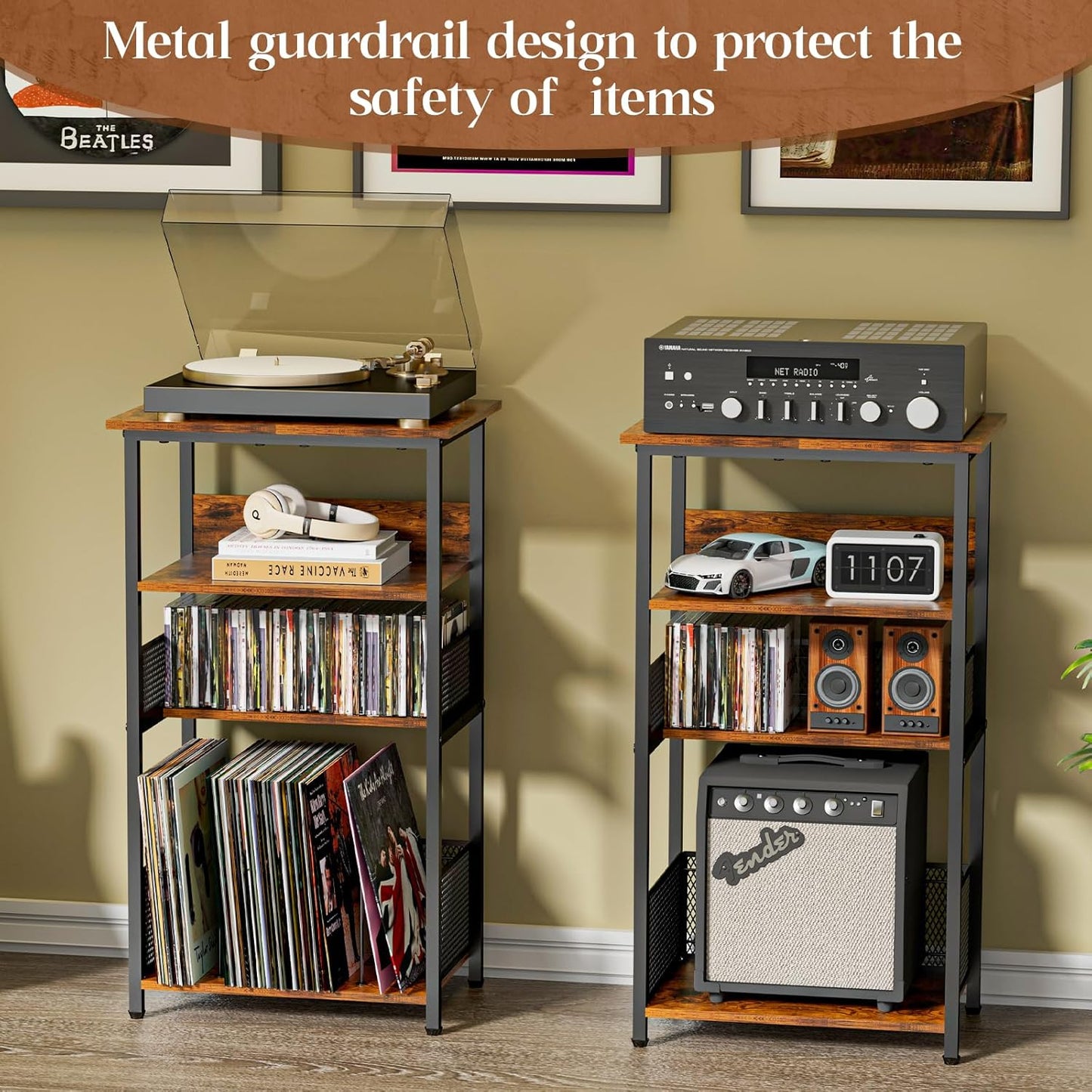 Record Player Stand with Storage Up to 100 Albums and 40 CDs, 4 Tier Vinyl Record Storage for Living Room, Turntable Stand with Record Holder & Display Shelf