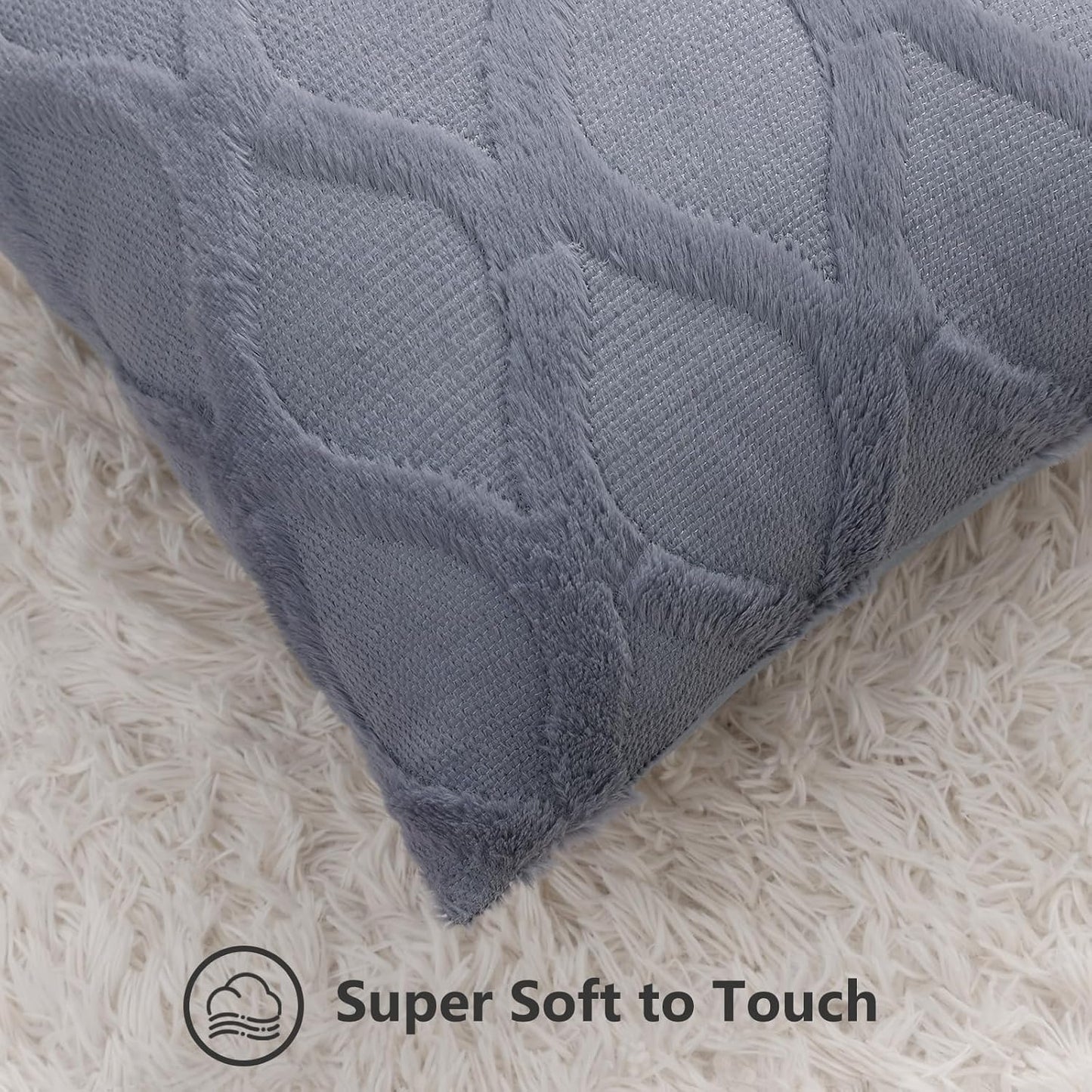 decorUhome Throw Pillow Covers 24x24 Inch Set of 2, Soft Plush Faux Fur Wool Blue Grey Couch Pillow Covers, Decorative Neutral Pillow Cases for Bed Sofa Living Room Home Decor