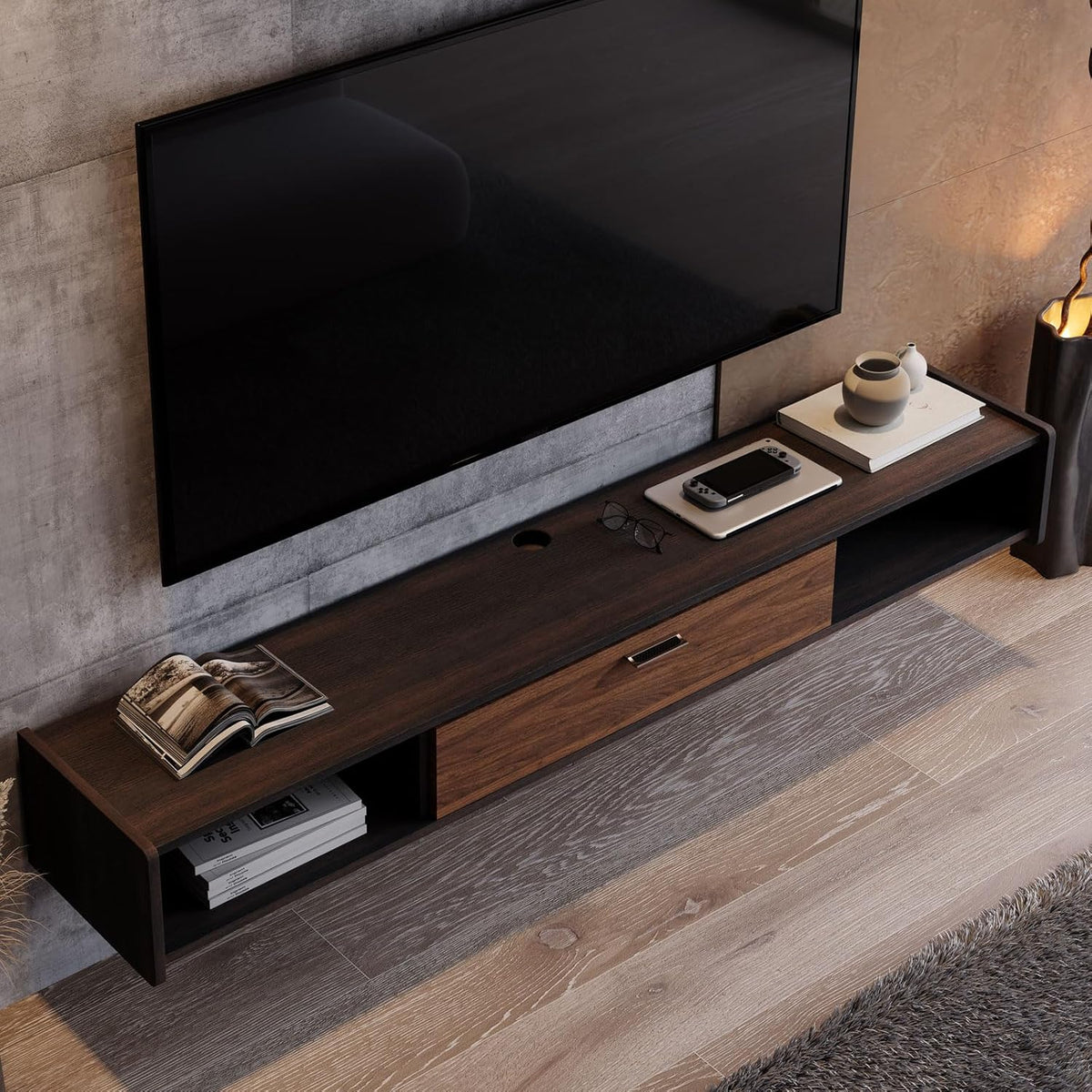 47'' Floating TV Stand,Wall Mounted TV Console,Floating TV Cabinet,Under TV Shelf for Bedroom Living Room(Walnut)