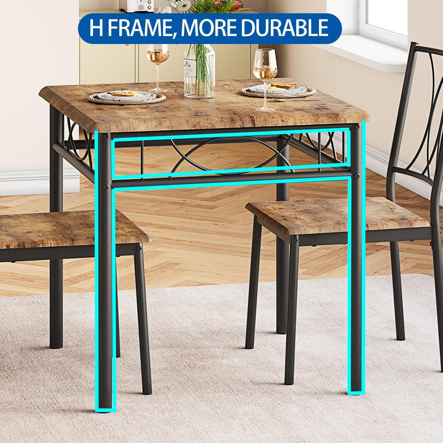 GAOMON Dining Table Set for 4, Rectangle Kitchen Table with 4 Wood Chairs Set for 4, 5-Piece Compact Apartment Kitchen & Dining Room Set Furniture for Small Spaces, Space-Saving, Rustic Brown