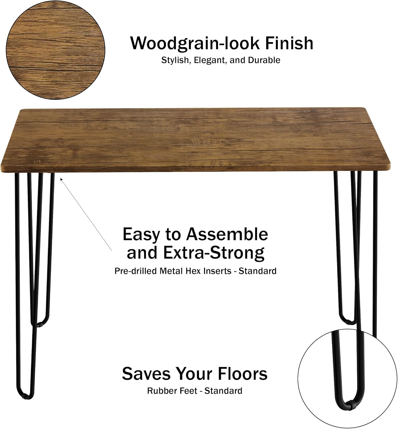 Desk with Hairpin Legs - Modern Industrial Style Home Decor - Woodgrain-Look and Steel Accent Home Office Furniture by Lavish Home (Brown)