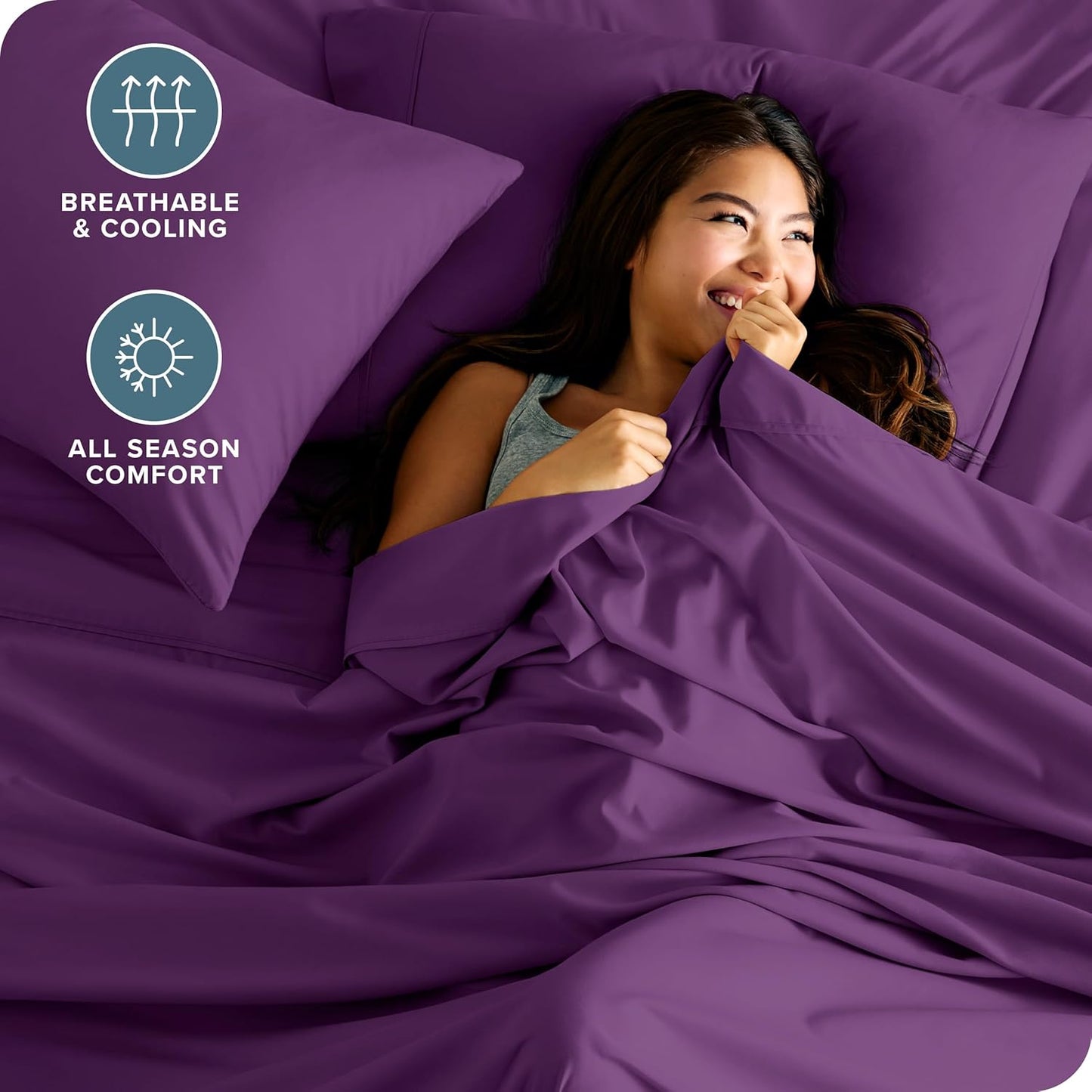 Bare Home Queen Sheet Set - Luxury 1800 Ultra-Soft Microfiber Queen Bed Sheets - Double Brushed - Deep Pockets - Easy Fit - 4 Piece Set - Bedding Sheets & Pillowcases (Queen, Plum)