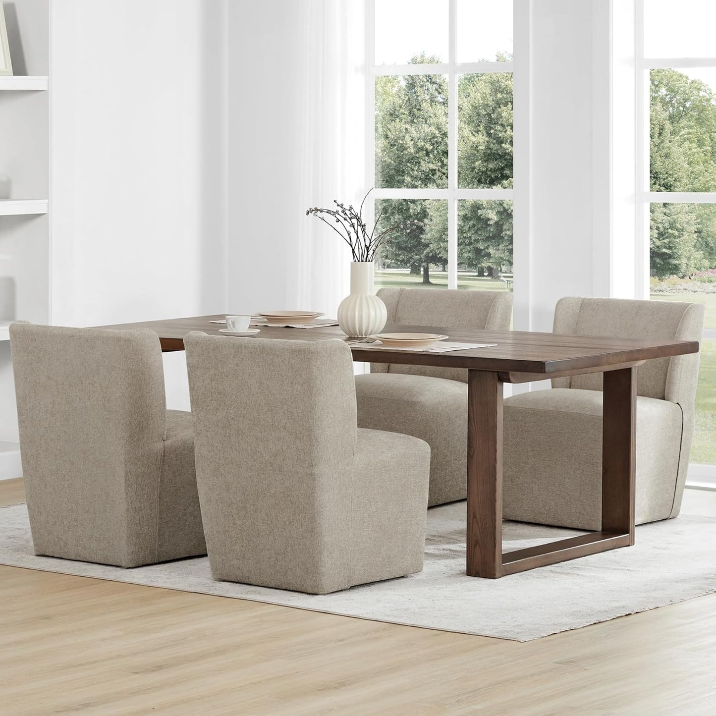 Dining Chairs with Casters Require Assembly Upholstered Wingback Single Sofa Armless Deskchair for Bedroom Waiting Room Kitchen Diningroom