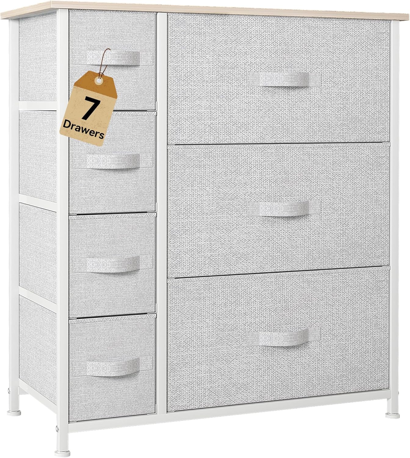 DWVO Dresser for Bedroom, 7 Drawers Fabric Dresser, Organizer Unit for Living Room, Hallway, Closets - Sturdy Steel Frame, Wooden Top & Easy Pull Fabric Bins, Light Gray