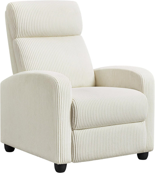 Yaheetech Corduroy Recliner Chair Single Sofa Home Theater Seating Adjustable Modern Reclining Chair for Living Room Bedroom Home Theater Beige