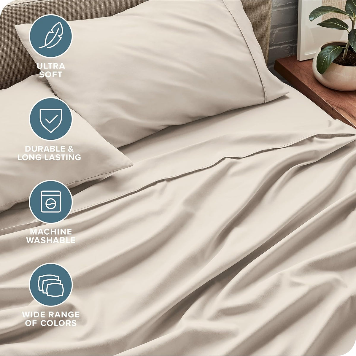Bare Home Twin XL Sheet Set - 1800 Ultra-Soft Microfiber Twin Extra Long Bed Sheets - Double Brushed - Deep Pockets - Easy Fit - Extra Soft - 3 Piece Set - Bed Sheets & Pillowcases (Twin XL, Wheat)