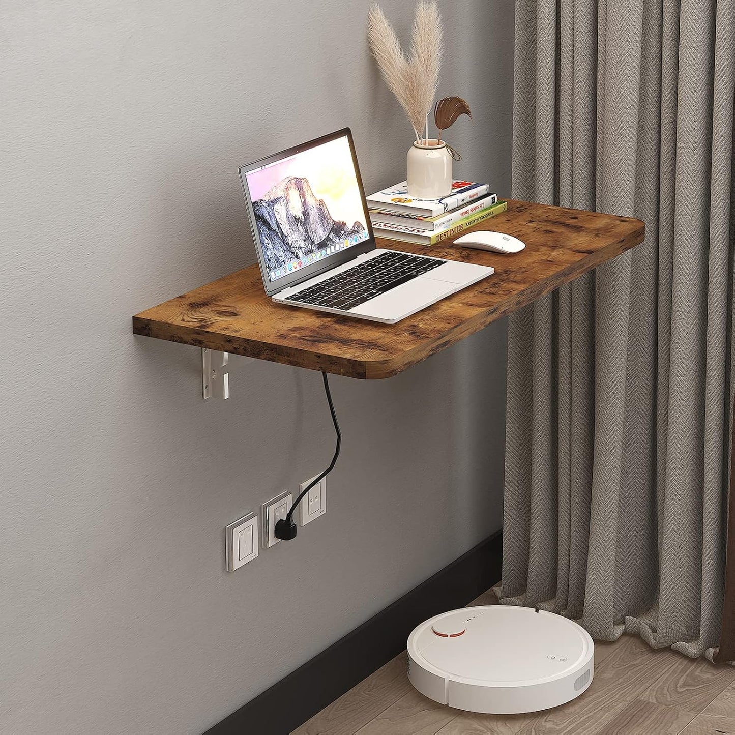 Pmnianhua 31'' Rustic Brown Wall Mounted Drop Leaf Table, Folding Table, Floating Desk for Small Spaces