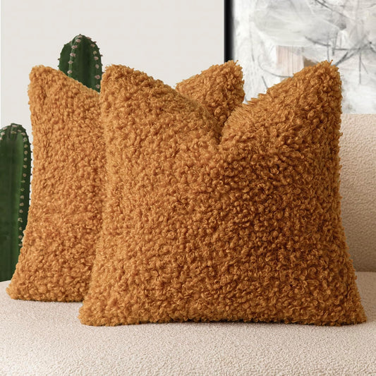 Foindtower 2 Pieces 24x24 Inch Orange, Faux Fur Throw Pillow Cover Accent Sherpa Furry Pillow Covers Fuzzy Soft Pillowcases Cozy Sheepskin Decorative Fleece Cushion Case for Bed Couch Living Room