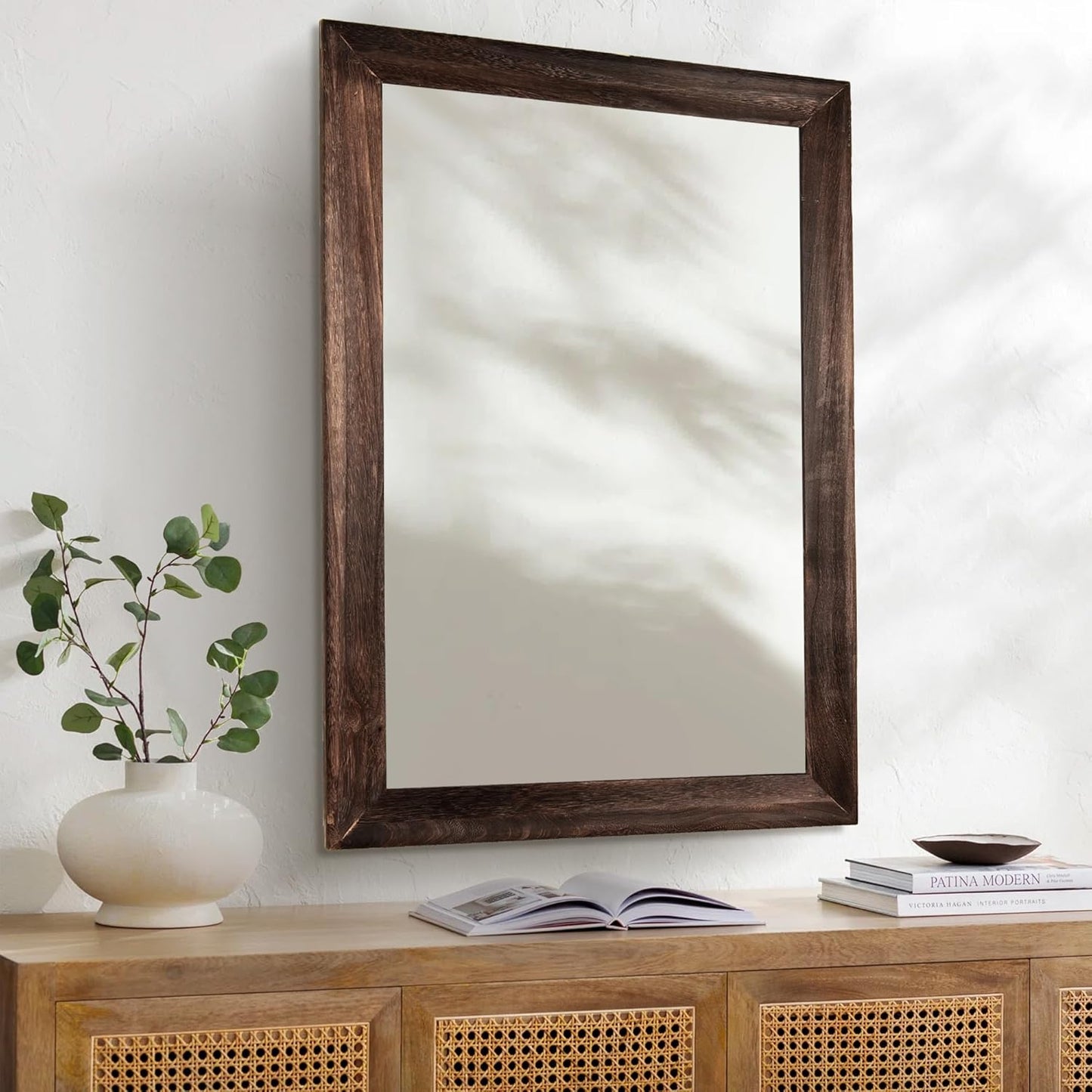 CULER Rustic Wood Wall Mirror for Bathroom,Rectangle 24 x 36 inch Hanging vatiny Mirrors with Wooden Frame for Living Room,Bedroom,Entryway (24x36 inch, Vintage Light Brown)