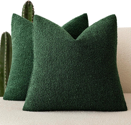 Foindtower Set of 2, Decorative Textured Boucle Throw Pillow Covers Accent Solid Pillow Cases Neutral Cozy Couch Cushion Case for Chair Sofa Bedroom Living Room Home Decor 24x24 Inch Pine Green