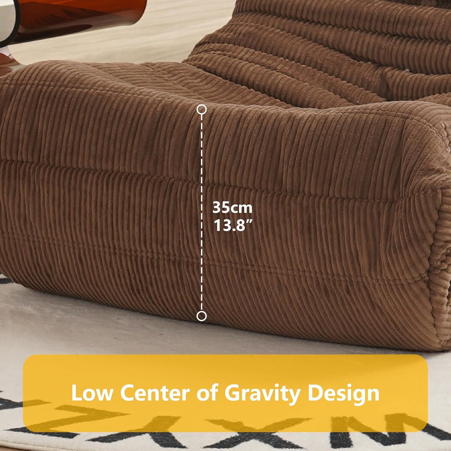 N&V Fireside Chair, Mid Century Armless Floor Sofa, Soft Premium Corduroy Floor Lounge Chair, Foam Sofa Accent Chair for Living Room Bedroom and Office, Salmon