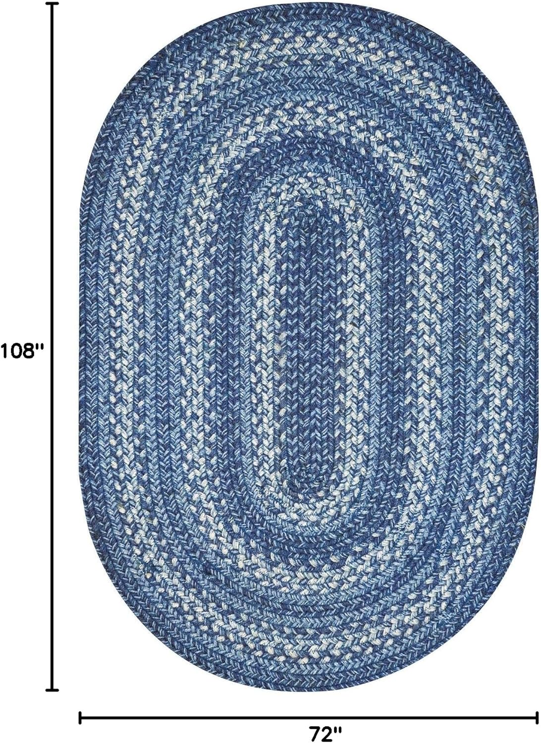 Homespice Denim Jute Blue 6x9' Oval Braided Rugs for Living Room, Bedroom Rug and Dining Room. Pet Friendly. Decor Styles- Farmhouse Rug, Rustic, Vintage, Cottage, Primitive, Country, Boho Rug