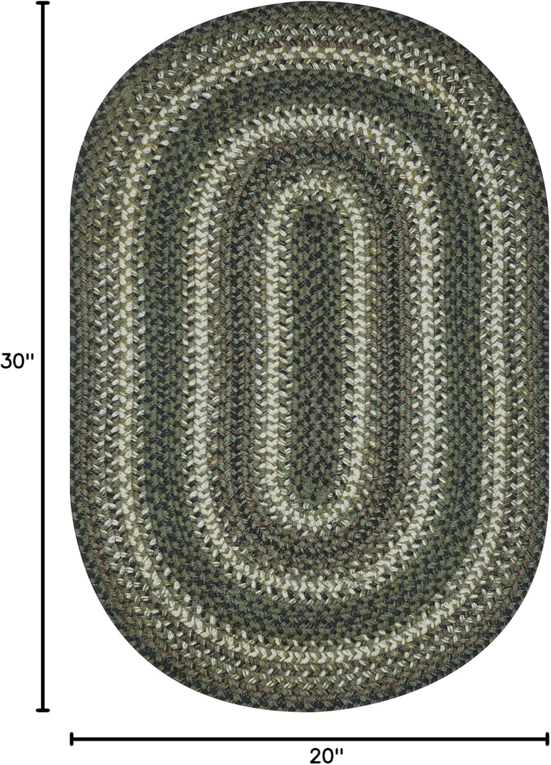 Homespice Pinecone Rustic Braided Rugs 20x30 - Oval Green Kitchen Rug of Jute for Country Decor