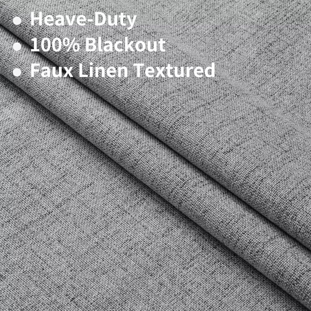 Joydeco Natural Linen Curtains 84 inch Length 2 Panels Set Burg 100% Blackout Patio Door Curtain Room Darkening Sliding Door Curtains Thermal Insulated Back tab Rod Pocket(105x84 inch, Light Grey)