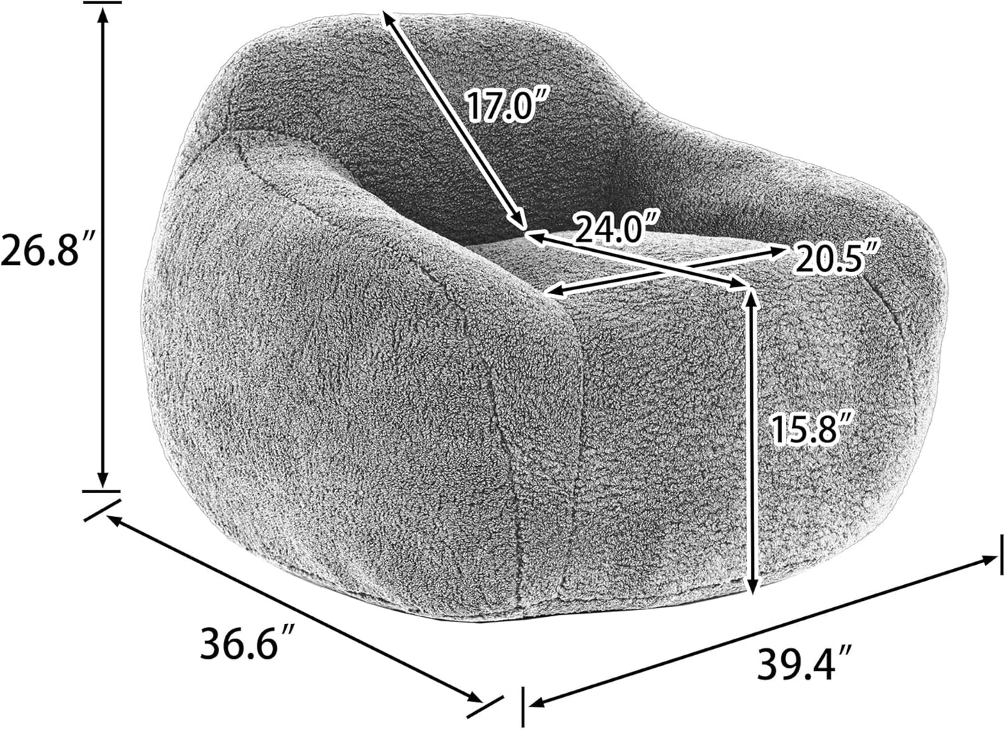 Furniliving Bean Bag Chair, Oversized Bean Bag Couch for Adults Comfy Bean Bag Sofa with Back Support, Giant Bean Bag Chair Stuffed Floor Sofa for Living Room Bedroom Dorm Office, Teddy, Dark Grey