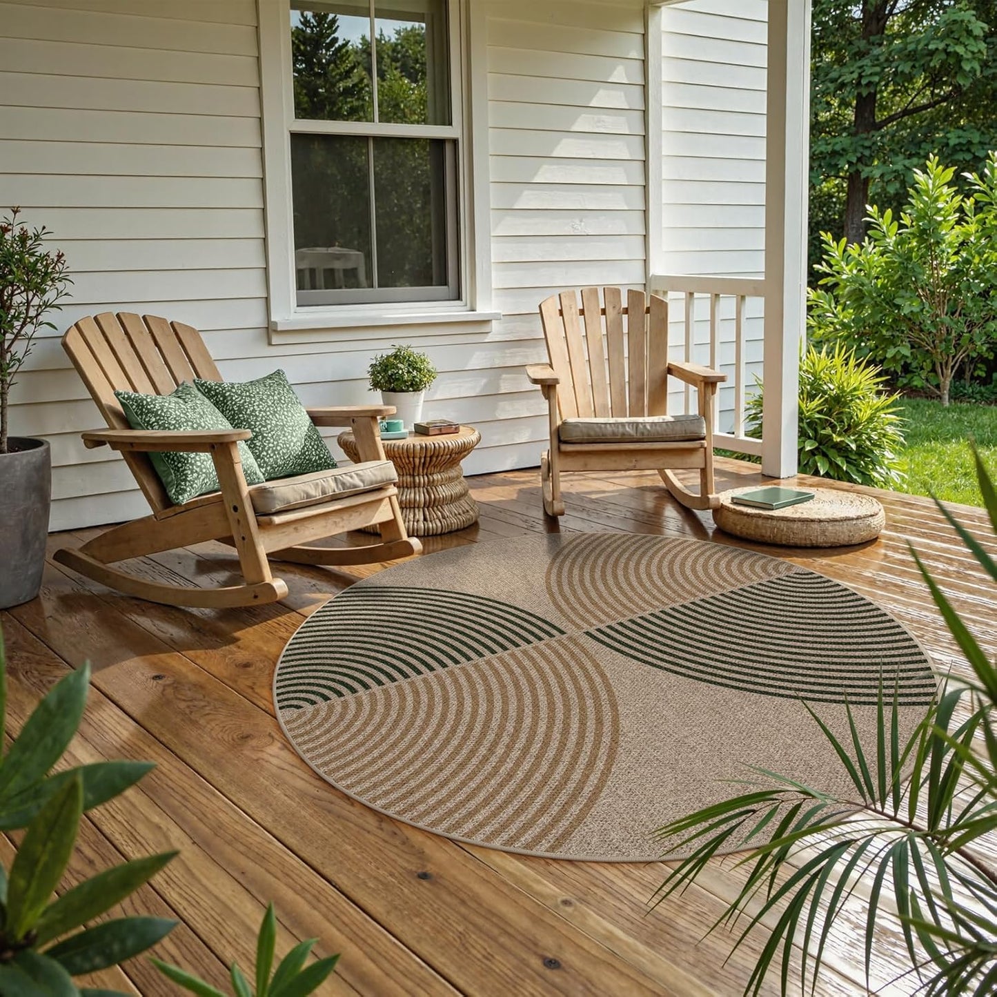 Lahome Modern Rainbow Round Rug, 6ft Easy Jute Circle Patio Rug Washable Indoor Outdoor Rugs for Living Room, Farmhouse Natural Round Area Rug Contemporary Carpet for Entryway Backyard
