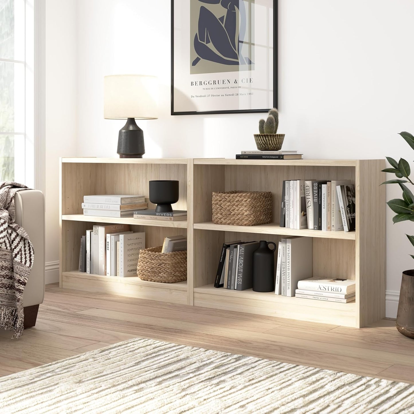 Bush Furniture Universal Small 2 Shelf Bookcase in Natural Elm, Low Storage and Display Bookshelf for Home Office or Living Room Organization