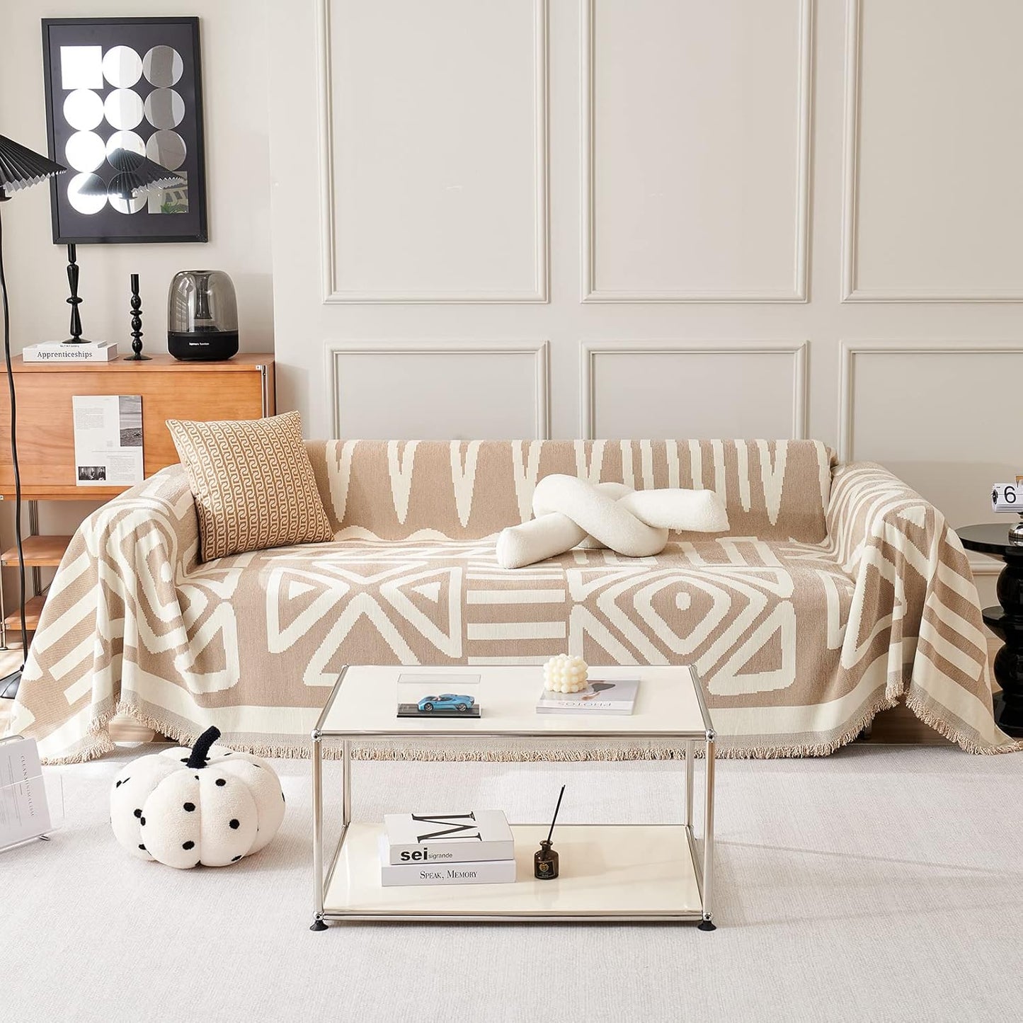 STACYPIK Boho Sofa Cover, Dog Couch Cover for Sofa, Non-Slip Khaki Sofa Cover for L Shaped, Furniture Protector for 3 Cushion Couch, Multi-Use Sectional Couch Cover, Multi-Use Sofa Silpcover-71X150IN