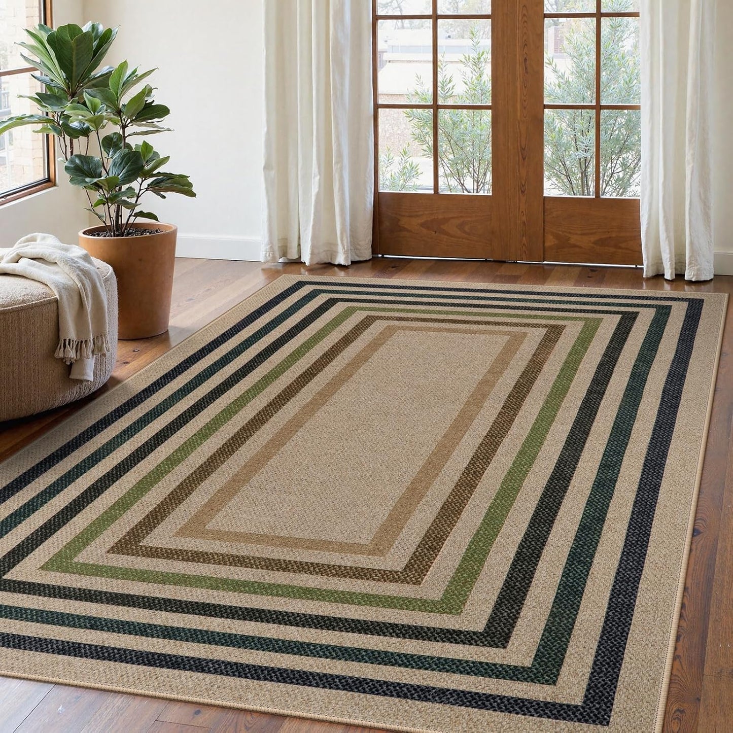 Lahome Modern Geometric Easy Jute Rug, Washable 5x7 Indoor Outdoor Rugs Farmhouse Large Dining Room Bedroom Carpet, Contemporary Non Slip Natural Throw Mat for Backyard Office RV