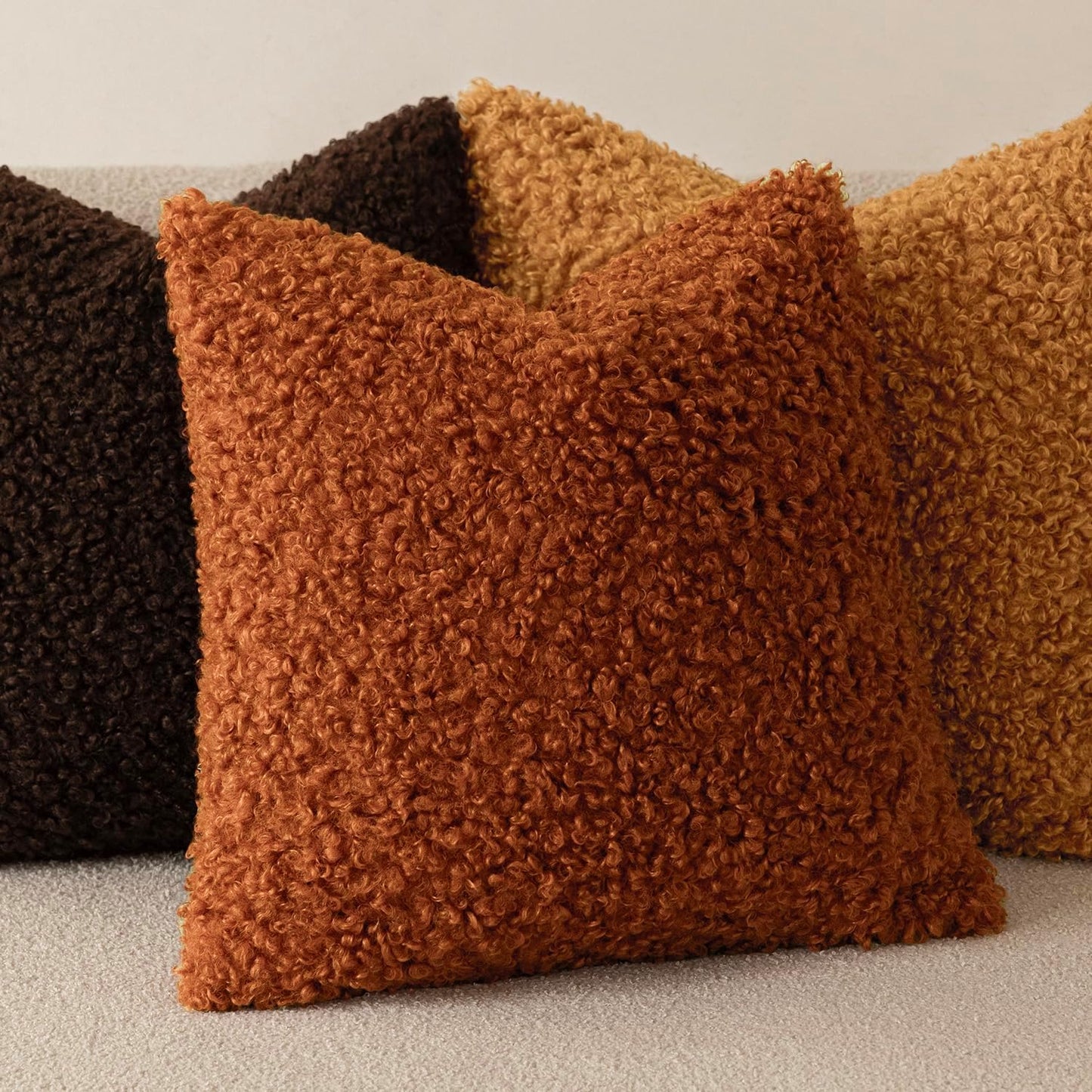 Foindtower 2 Pieces 26x26 Inch Burnt Orange, Faux Fur Throw Pillow Cover Accent Sherpa Furry Pillow Cover Fuzzy Soft Pillowcases Cozy Sheepskin Decorative Fleece Cushion Case for Bed Couch Living Room