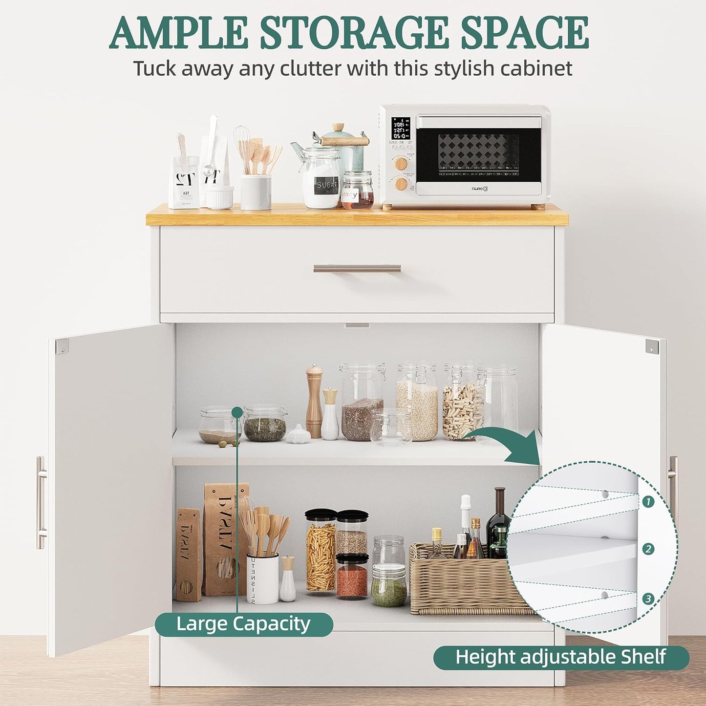 Shintenchi Farmhouse Storage Cabinets with Doors and Shelves,Kitchen Barn Door Storage Cabinet with Drawers,Coffee Bar Cabinet Buffest Sideboard for Dining Room,Bathroom,Entryway,White