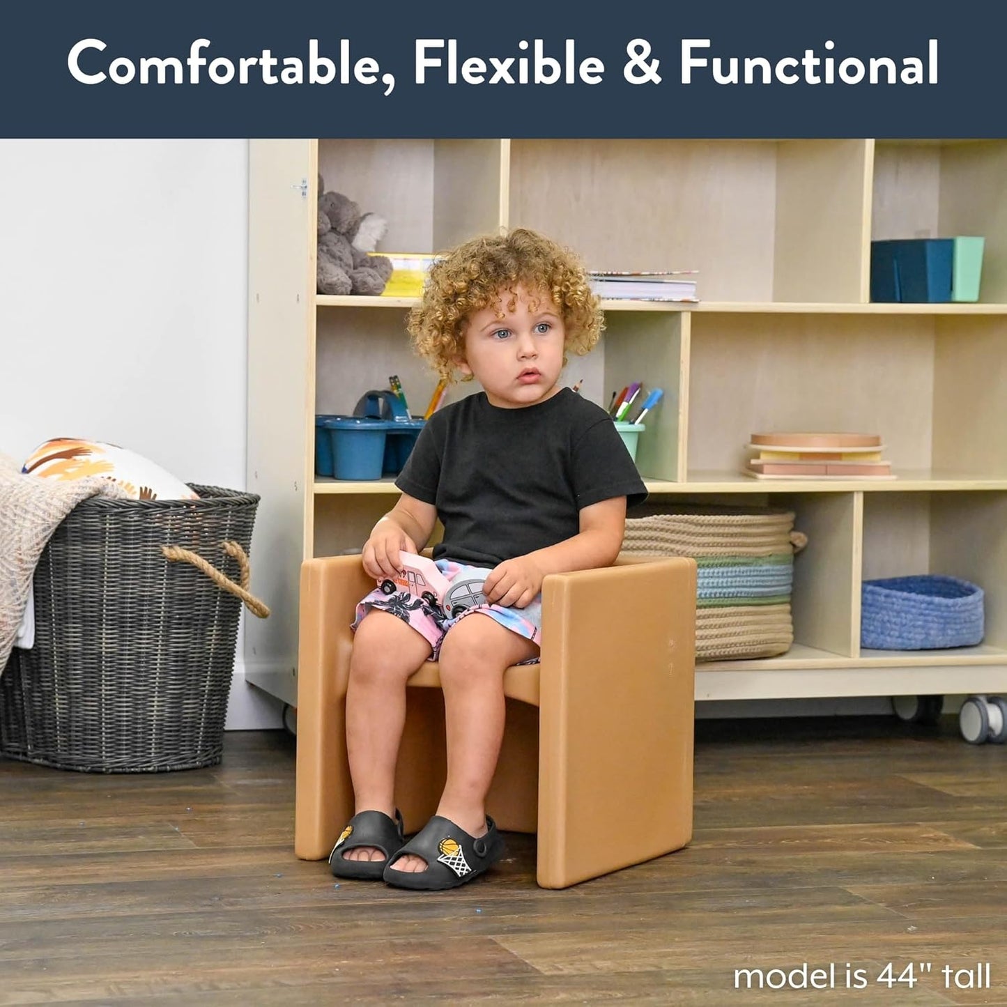 Children's Factory 3-in-1 Cube Chair for Kids, Flexible Seating Classroom Furniture, 1-Pack, Almond