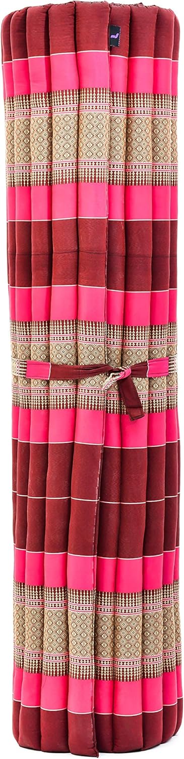 Leewadee - Foldable Floor Mattress - Japanese Roll Up Futon -Trifold Tatami Mat- Guest Floor Bed - Camping Mattress - Thai Massage Mat, Kapok Filled, 75 x 57 inches, Auburn Pink