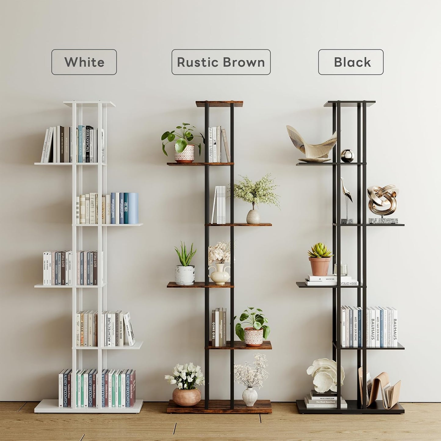 Bookshelf，Small Bookcase for Small Space，6-Tier Bookshelf for Living Room, Home Office, Study，9.45 x 20.8 x 62.2 Inches,Black