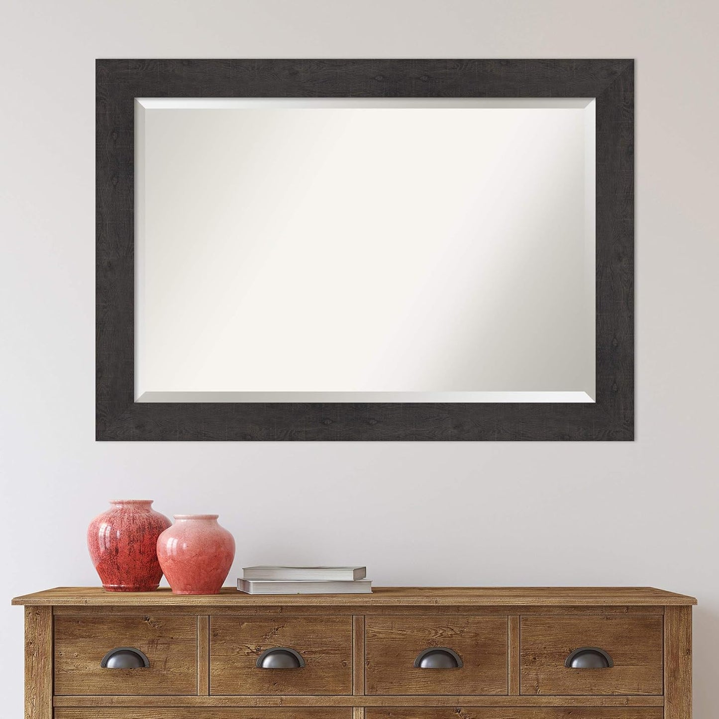 Amanti Art Brown Bathroom Mirror for Over Sink, 30x42 Rustic Plank Espresso Rectangle Vanity Mirror, Large Rustic Farmhouse Frame, Hangs Horizonally and Vertically, Bathroom Wall Decor, Beveled Edge