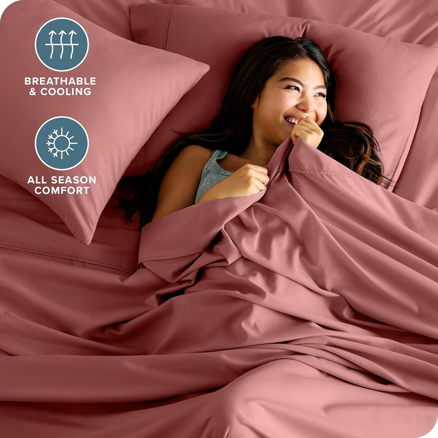 Bare Home Split Head Flex King Sheet Set - 1800 Ultra-Soft Microfiber Bed Sheets - Double Brushed - Deep Pockets - Easy Fit - 4 Piece Set - FlexTop Bedding Sheets (Split Head Flex King, Dusty Rose)