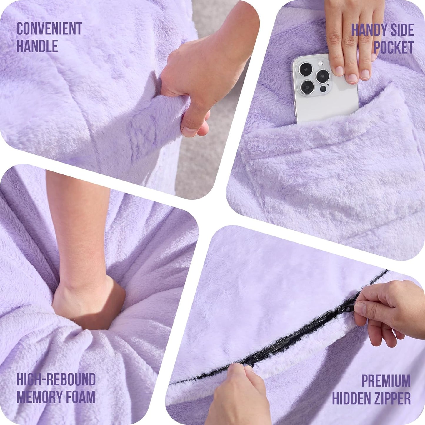 Hobestluk 5ft Bean Bag Chairs for Adults Large Beanbag Chair with Plush Faux Fur Cover Big Bean Bag Chair for Living Room Bedroom Dorm Office - Purple (50” x 50” x 24”)