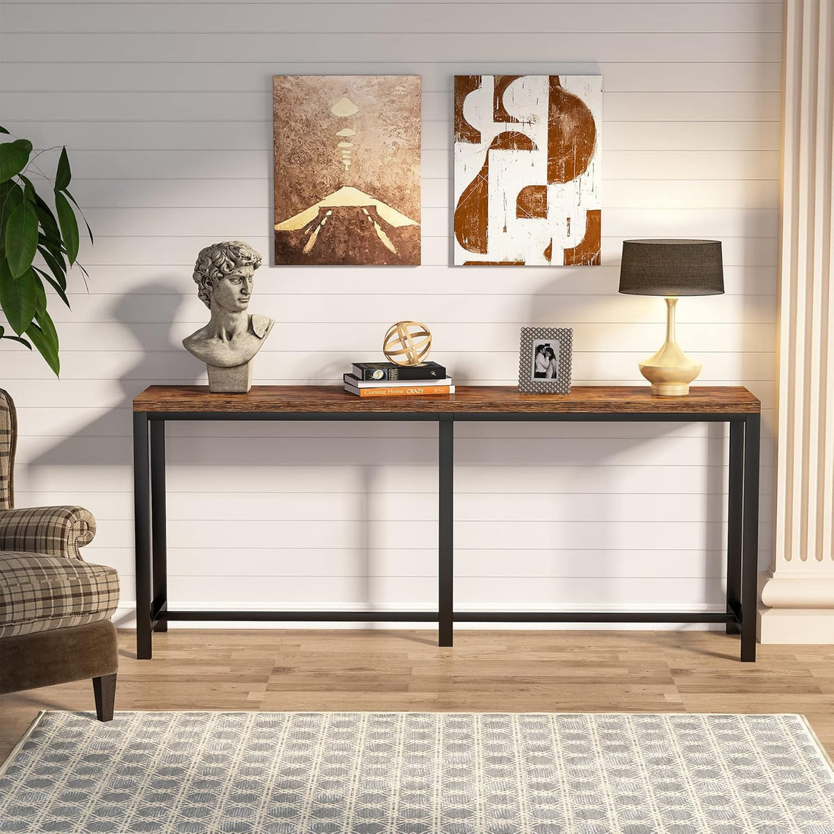 Tribesigns 70.9 inch Extra Long Console Table Behind Couch, Easy Assembly Sofa Table for Living Room Small Space, Rustic Industrial Narrow Entryway Hallway Table (Brown)