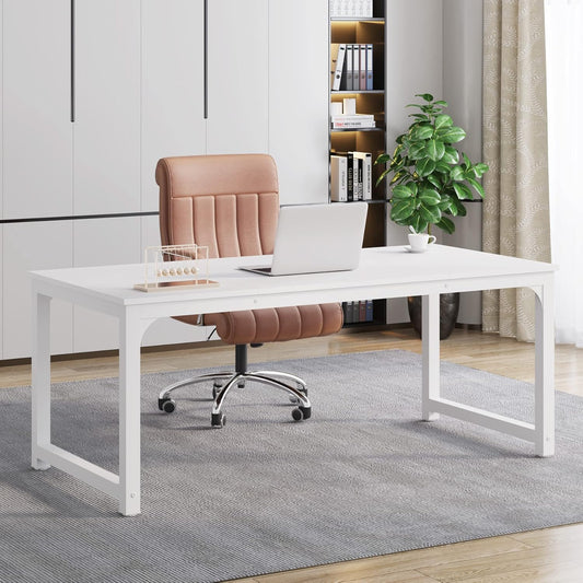 Tribesigns Modern Computer Desk, 63 x 31.5 inch Large Executive Office Desk Computer Table Study Writing Desk Workstation for Home Office, Spliced Desktop, White