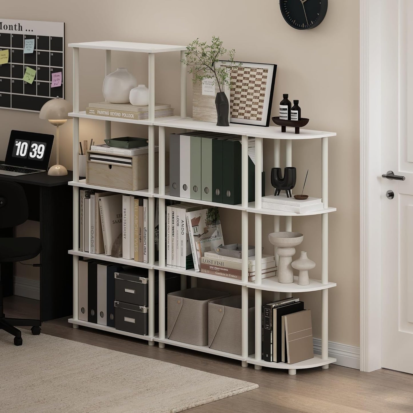 Furinno Turn-N-Tube 5-Tier Multipurpose Shelf Display Rack, White/White