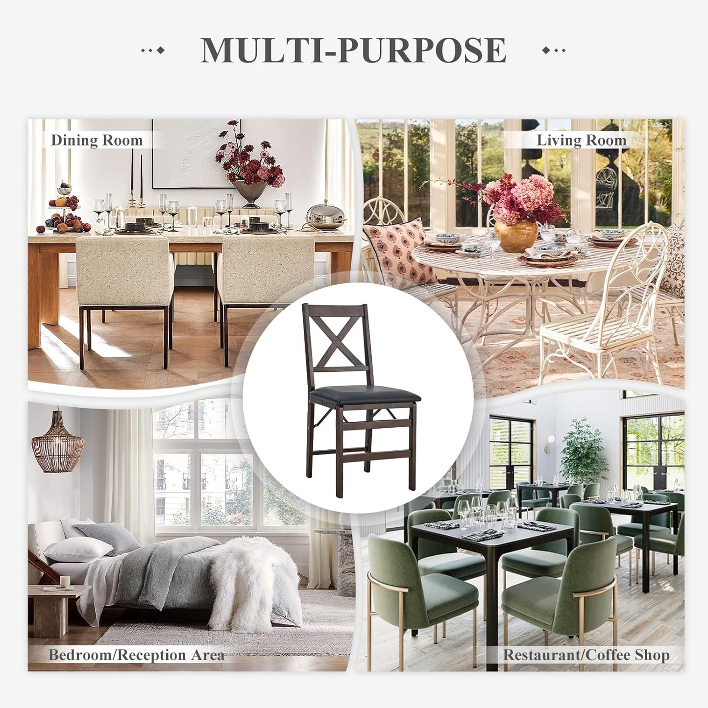 COLAMY Folding Dining Chairs Set of 6 – Dark Brown Wooden Dining Room Chairs, Pre-Assembled, Space Saving Kitchen & Dining Room Furniture, Mid Century Rustic Style, Indoor Outdoor Use