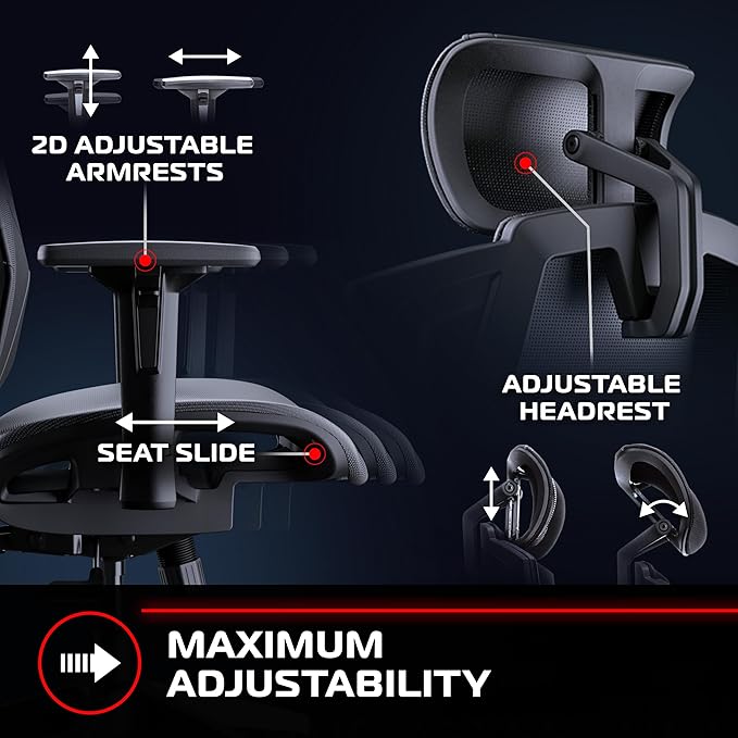 Respawn FLEXX Ergonomic Office and Gaming Chair with Lumbar Support - Breathable Mesh Recliner with Headrest & Adjustable Arms, Comfy Home Office Desk Chairs, Reclining Gaming Seat for Adults - Gray