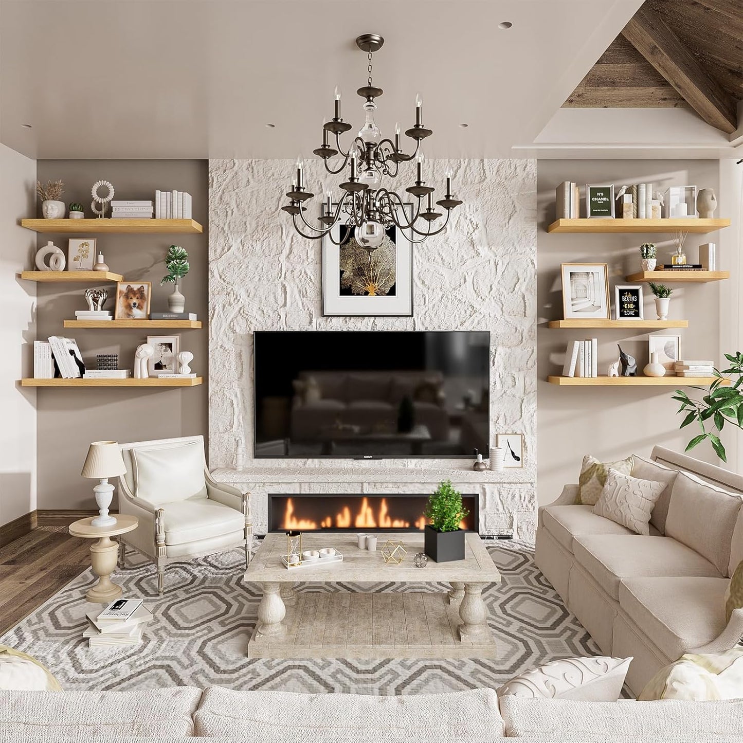 Heimlove 36 Inch Wall Shelf Bathroom Shelves Set of 2, 12" Deep Floating Shelves for Wall, Wall Mounted Shelves for Books Living Room Laundry Room Bedroom Kitchen Home Office, Oak