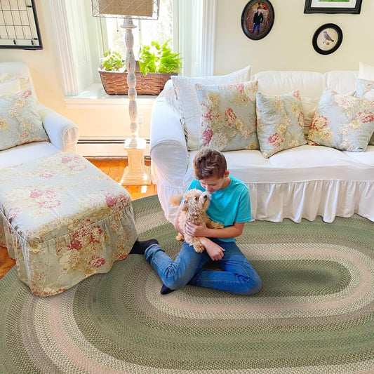 Homespice Grassland Braided Oval Area Rugs 4x6' - Country Style Jute Braided Rugs for Bedroom and Living Room