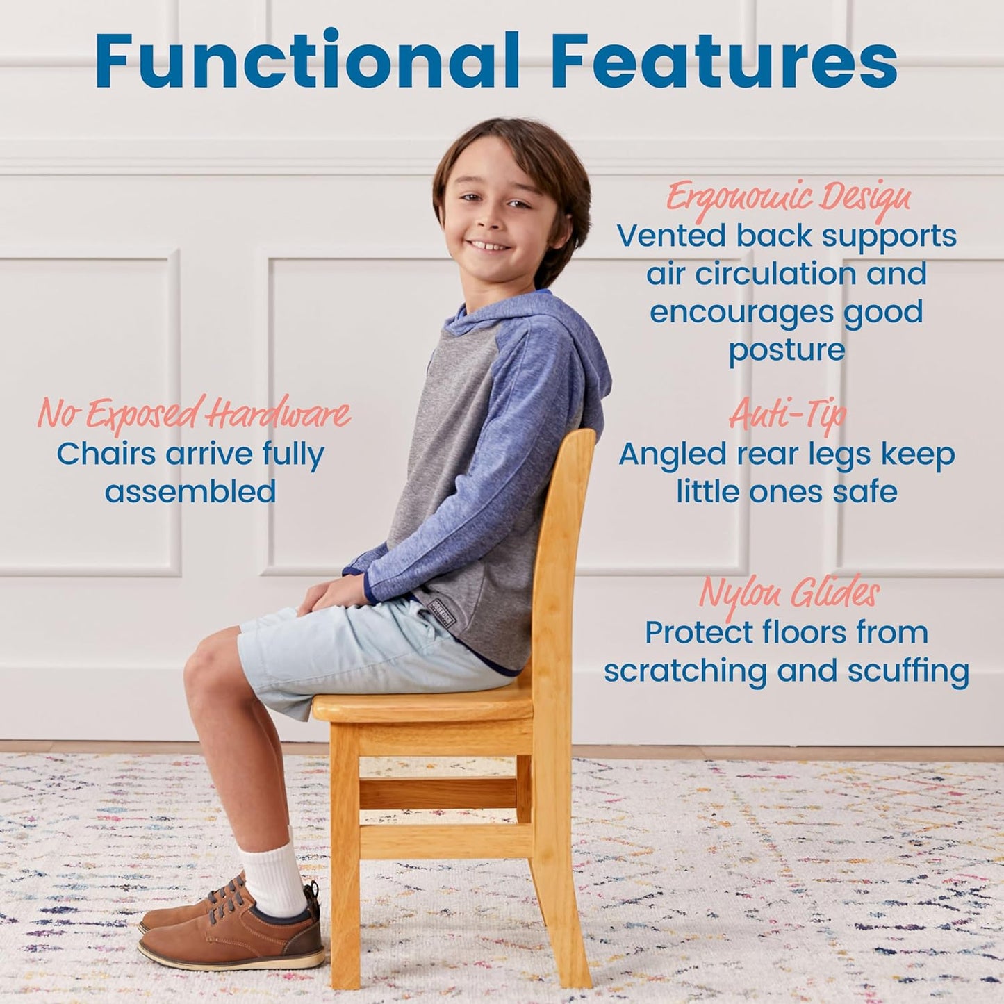 ECR4Kids Three Rung Ladderback Chair, 14in Seat Height, Classroom Seating, Honey, 2-Pack