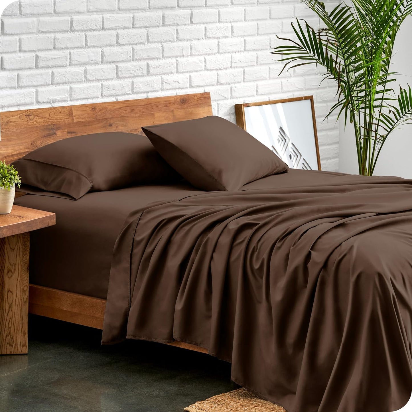 Bare Home Full XL Sheet Set - Luxury 1800 Ultra-Soft Microfiber Extra Long Bed Sheets - Double Brushed - Deep Pockets - Easy Fit - 4 Piece Set - Bedding Sheets & Pillowcases (Full XL, Cocoa)