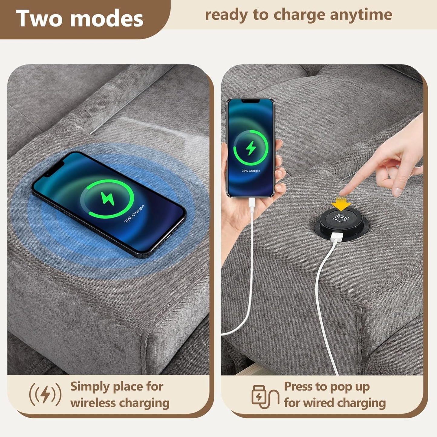 Merax 6 Seater Chenille Sectional Couches with 2 Acrylic Table Top Consoles, Upholstered Modular Tufted Sofa Chaise with Ottoman, Storage Drawers, Pockets, USB Charger & Cup Holders for Living Room