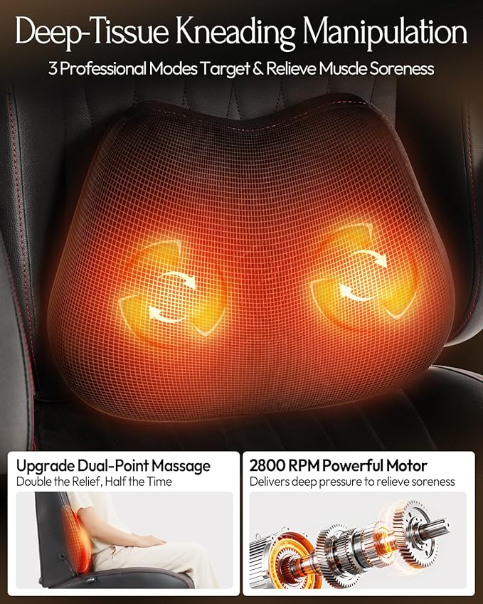 Dowinx Gaming Video Gaming Chair with Shiatsu Neck Massage and Lumbar Support for Home Office High Back Recliner Height Adjustable Ergonomic Comfy Leather Computer Desk Chair (Black)