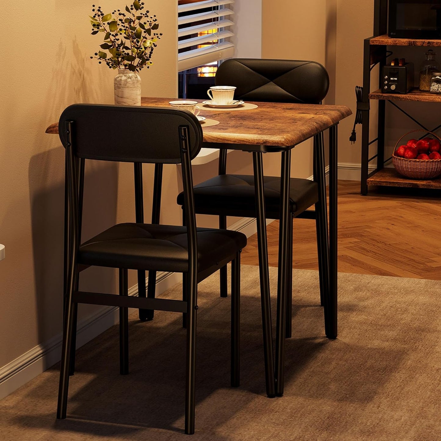 GarveeHome Dining Table Set for 2, Kitchen Table with Upholstered Chairs for Kitchen Room and Small Spaces (Vintage, Table with 2 Chairs)