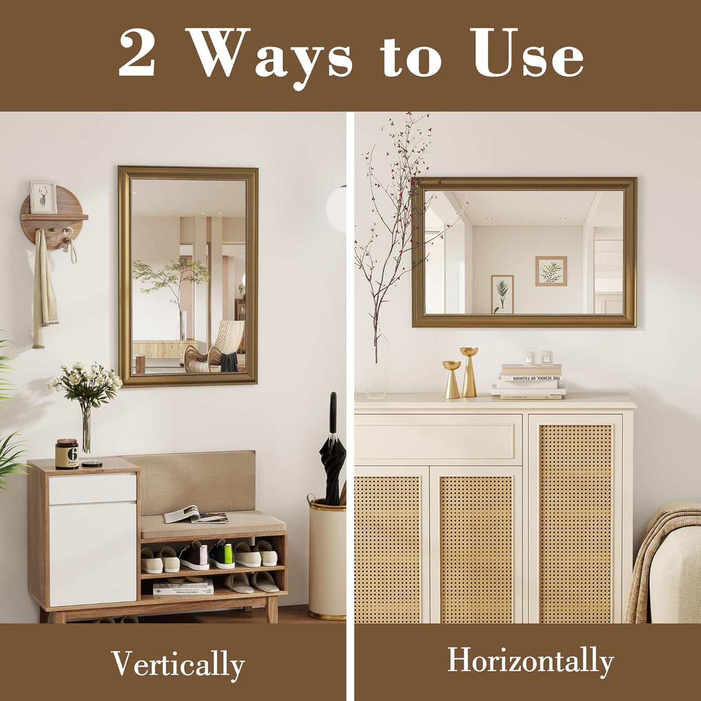 Axeman 22x30 Rectangular Wall Mirror, Decorative Bathroom Mirror, Traditional Vintage Wall Mounted Mirror with Beaded Frame for Accent Living Room Vanity Bedroom Entryway, Gold